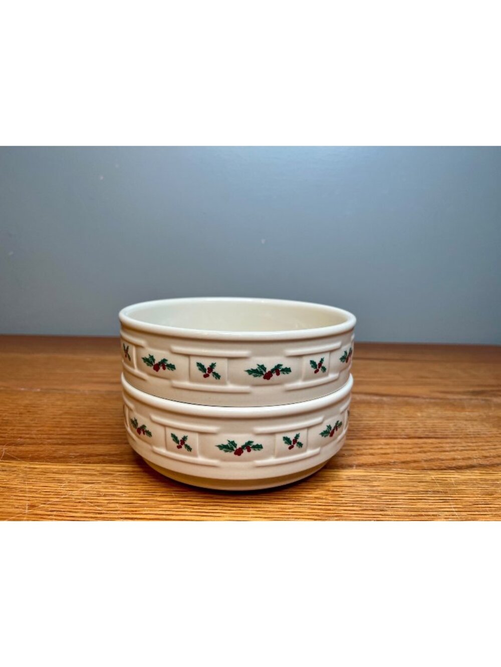Set of 2 Longaberger  Holly Soup /Cereal Bowl 6" Stackable